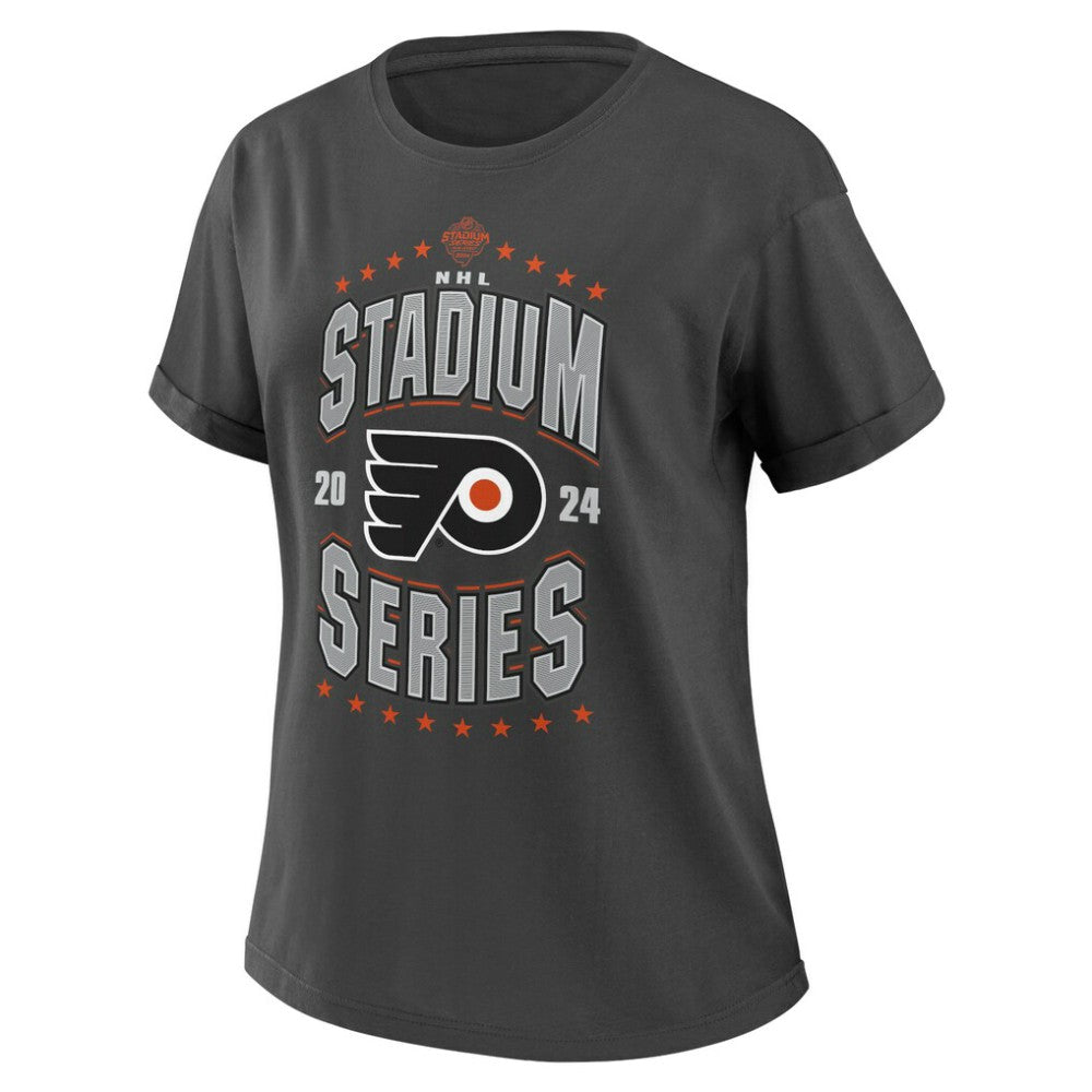 Philadelphia Flyers WEAR by Erin Andrews Women's 2024 NHL Stadium Series Boyfriend T-Shirt - Charcoal | US 201180927