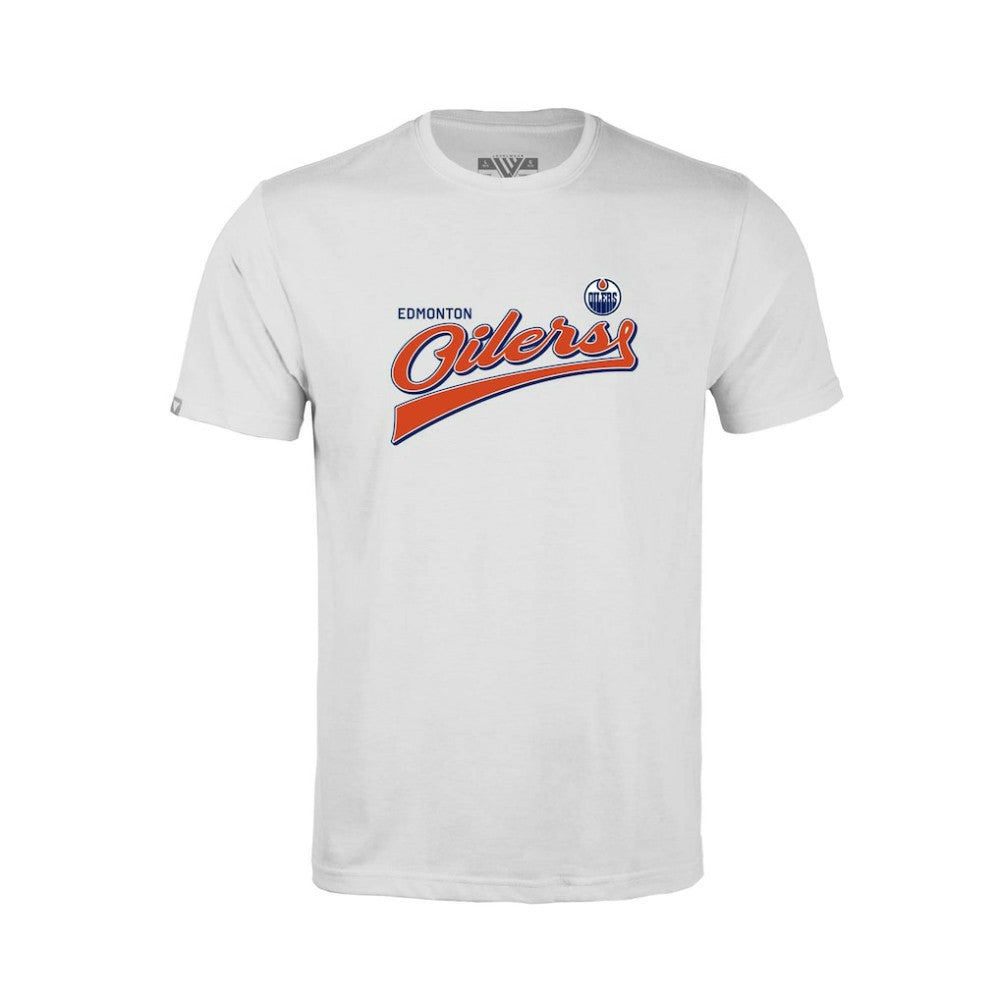 Edmonton Oilers Levelwear Youth Little Richmond Retro Script T-Shirt - White | US 201183386