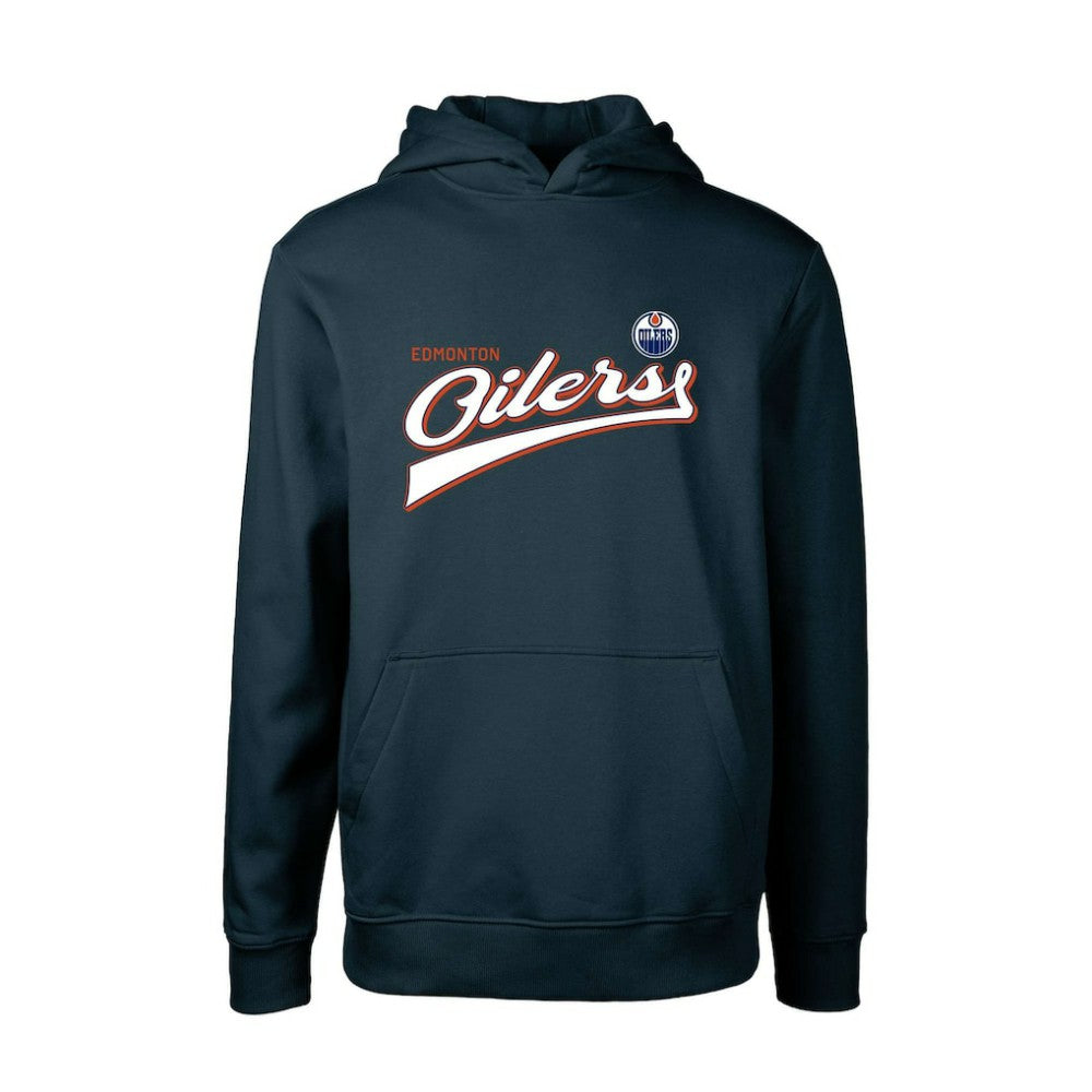 Edmonton Oilers Levelwear Youth Podium Retro Script Fleece Pullover Hoodie - Navy | US 201183788