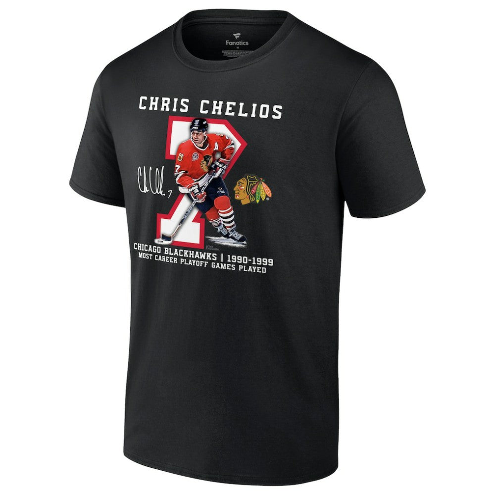 Chris Chelios Chicago Blackhawks Jersey Retirement T-Shirt - Black | US 201185007