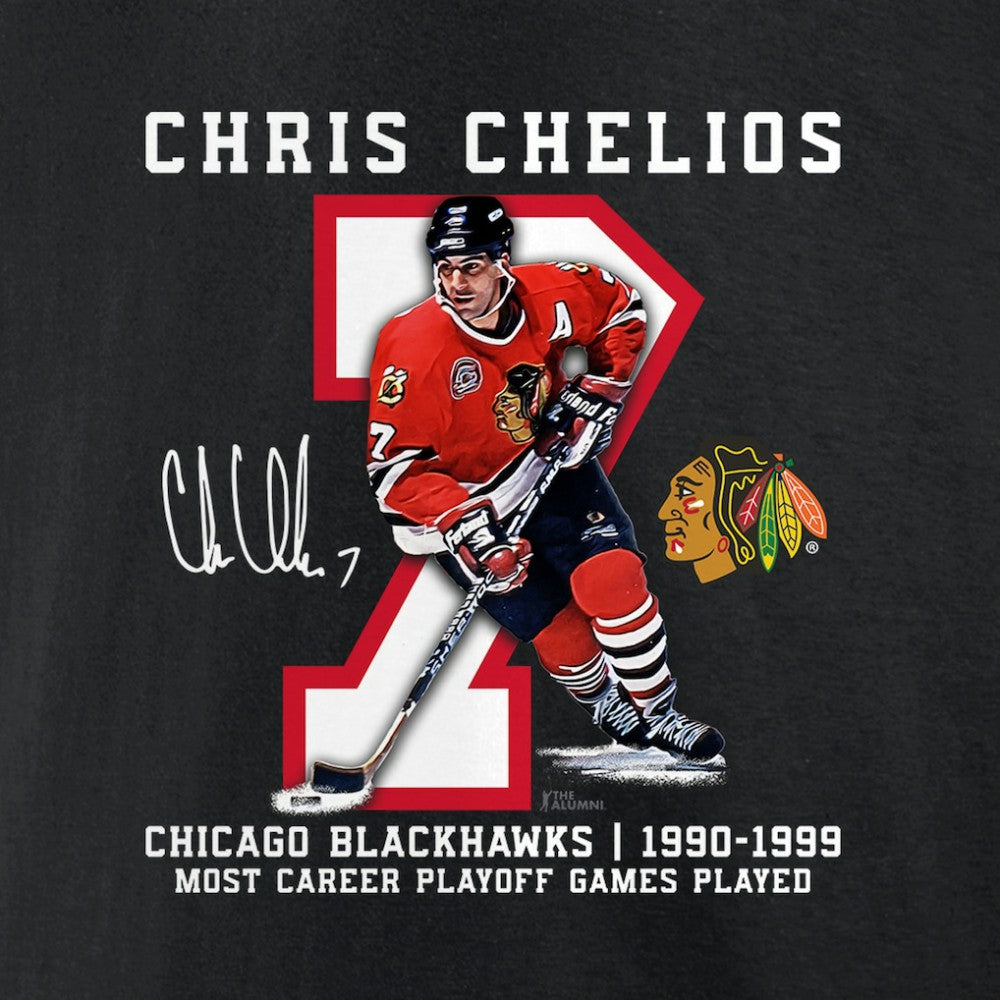 Chris Chelios Chicago Blackhawks Jersey Retirement T-Shirt - Black | US 201185007