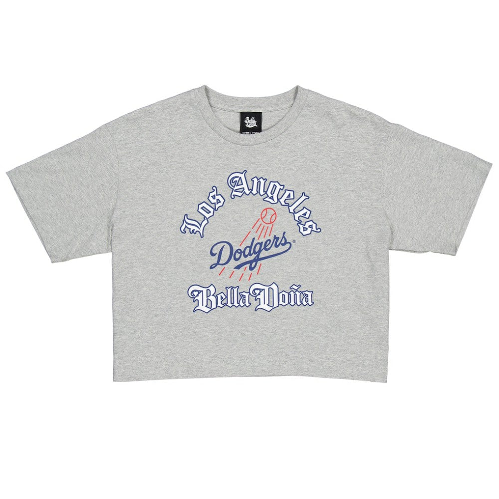 New Era Women's Bella Dona x Los Angeles Dodgers Boxy Crop T-Shirt - Gray T-shirts