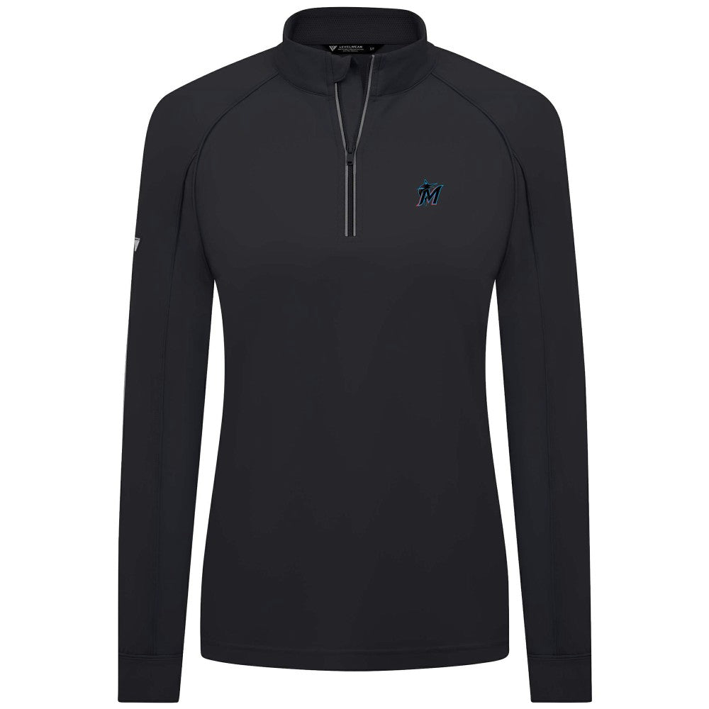 Miami Marlins Levelwear Women's Kinetic Insignia Quarter-Zip Pullover - Black Pullover