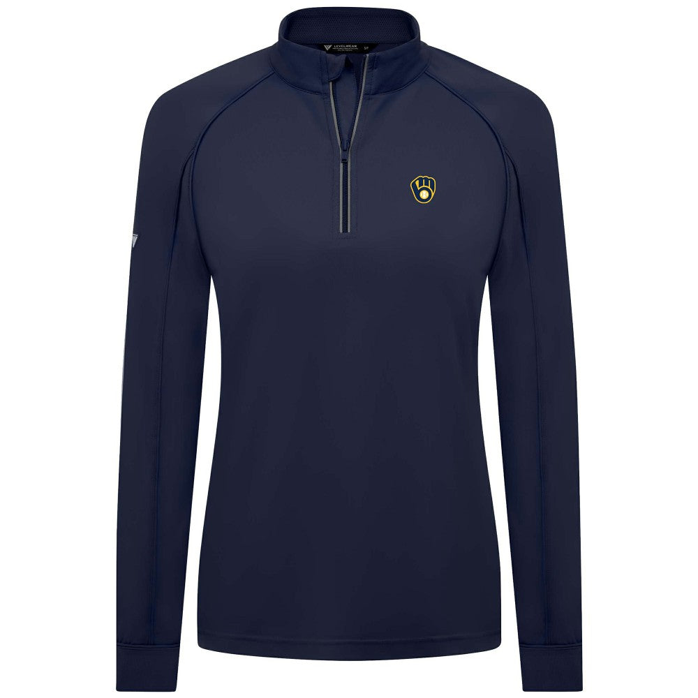 Milwaukee Brewers Levelwear Women's Kinetic Insignia Quarter-Zip Pullover - Navy Pullover