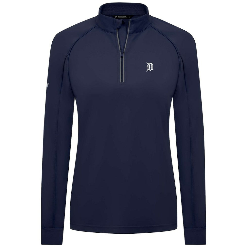Detroit Tigers Levelwear Women's Kinetic Insignia Quarter-Zip Pullover - Navy Pullover
