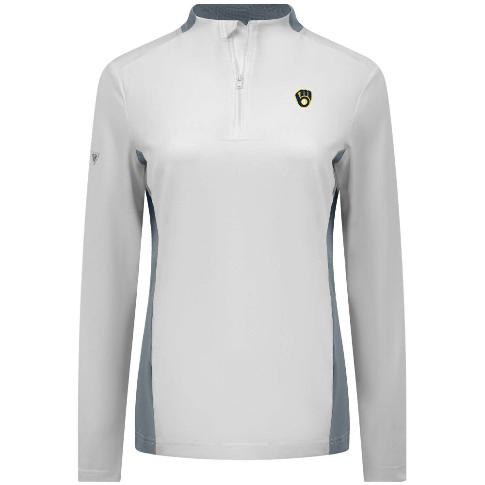 Milwaukee Brewers Levelwear Women's Moxie Insignia Quarter-Zip Pullover - White Pullover