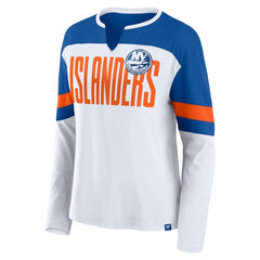 New York Islanders Fanatics Women's Frozen Long Sleeve Notch Neck T-Shirt - White/Royal | US 201190141
