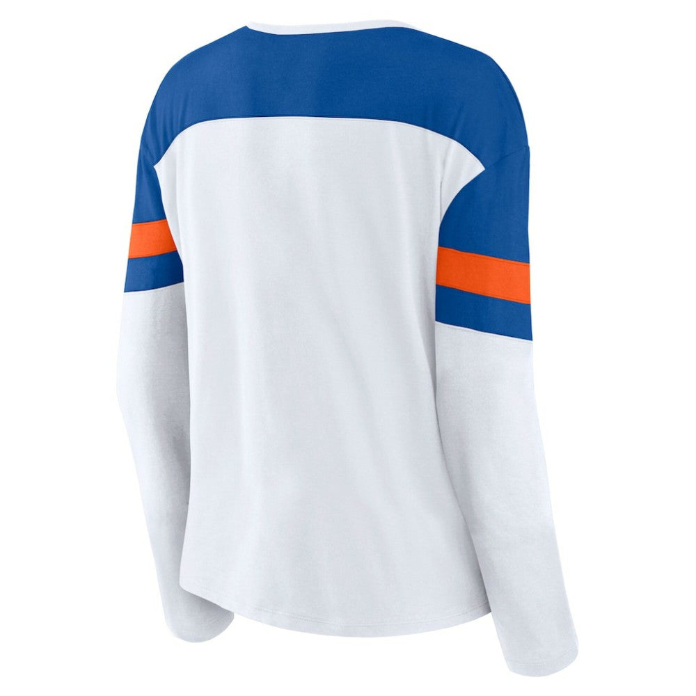 New York Islanders Fanatics Women's Frozen Long Sleeve Notch Neck T-Shirt - White/Royal | US 201190141