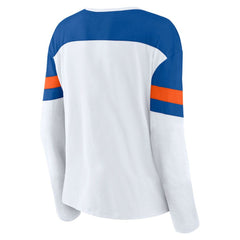 New York Islanders Fanatics Women's Frozen Long Sleeve Notch Neck T-Shirt - White/Royal | US 201190141
