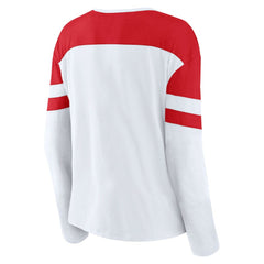 New Jersey Devils Fanatics Women's Frozen Long Sleeve Notch Neck T-Shirt - White/Red | US 201190142