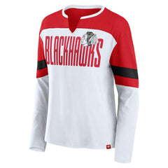 Chicago Blackhawks Fanatics Women's Frozen Long Sleeve Notch Neck T-Shirt - White/Red | US 201190149