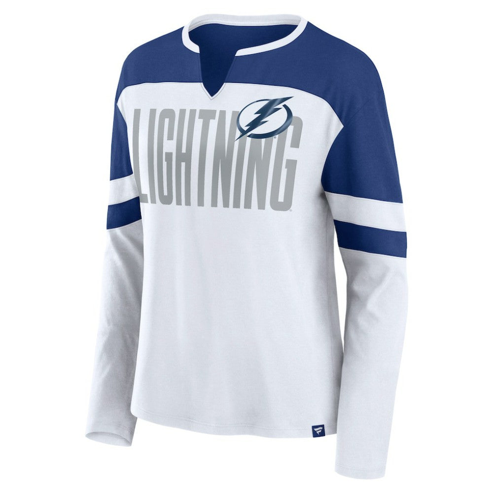 Tampa Bay Lightning Fanatics Women's Frozen Long Sleeve Notch Neck T-Shirt - White/Blue | US 201190160