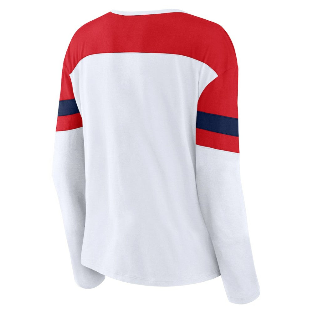 Washington Capitals Fanatics Women's Frozen Long Sleeve Notch Neck T-Shirt - White/Red | US 201190163