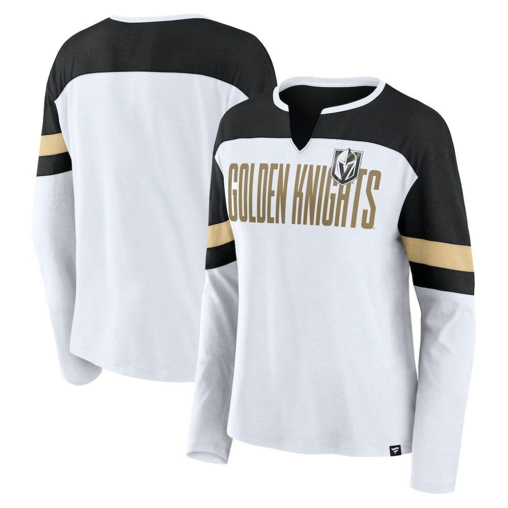 Vegas Golden Knights Fanatics Women's Frozen Long Sleeve Notch Neck T-Shirt - White/Black | US 201190164