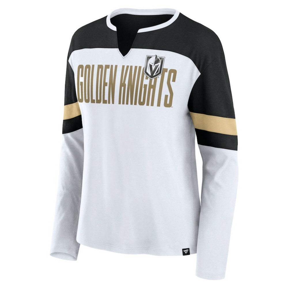 Vegas Golden Knights Fanatics Women's Frozen Long Sleeve Notch Neck T-Shirt - White/Black | US 201190164
