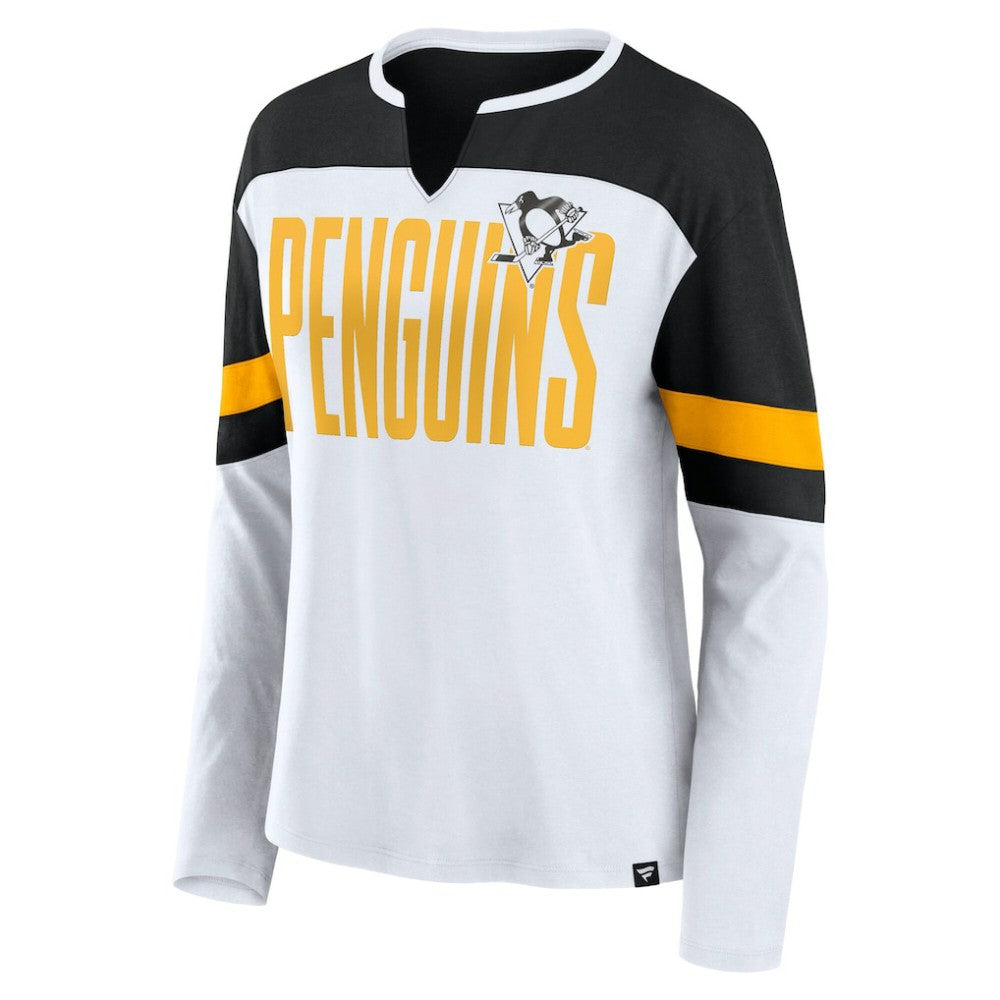 Pittsburgh Penguins Fanatics Women's Frozen Long Sleeve Notch Neck T-Shirt - White/Black | US 201190166