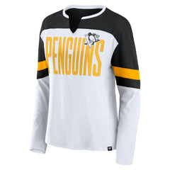 Pittsburgh Penguins Fanatics Women's Frozen Long Sleeve Notch Neck T-Shirt - White/Black | US 201190166