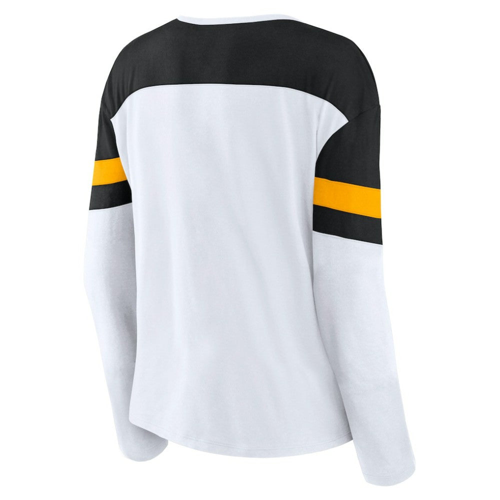 Pittsburgh Penguins Fanatics Women's Frozen Long Sleeve Notch Neck T-Shirt - White/Black | US 201190166