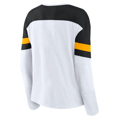 Boston Bruins Fanatics Women's Frozen Long Sleeve Notch Neck T-Shirt - White/Black | US 201190167
