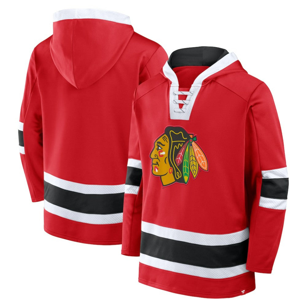 Chicago Blackhawks Fanatics Inside Line Fleece Pullover Hoodie- Red | US 201190738
