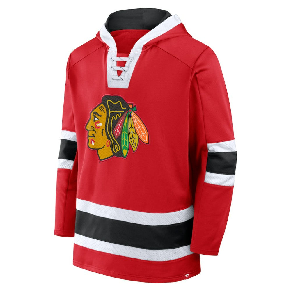 Chicago Blackhawks Fanatics Inside Line Fleece Pullover Hoodie- Red | US 201190738