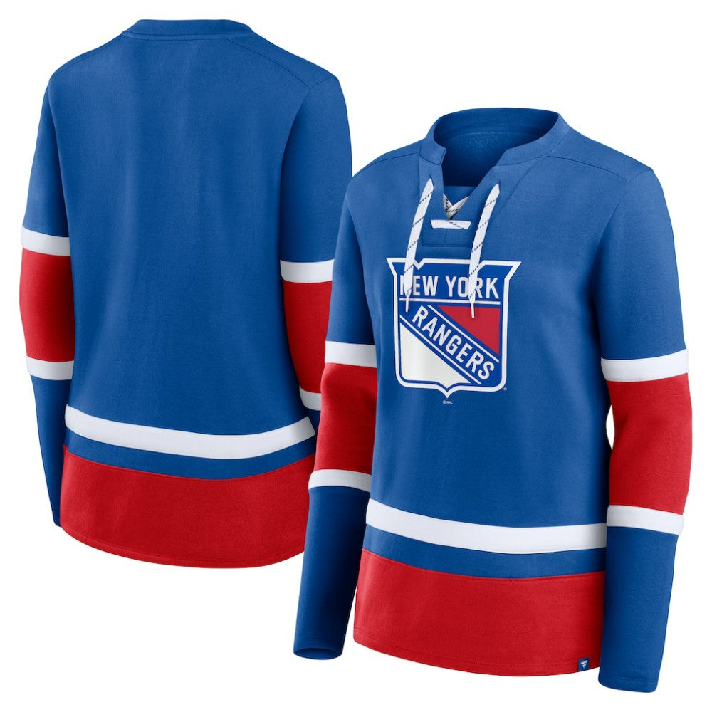 New York Rangers Fanatics Women's Prime Time Lace-Up Long Sleeve T-Shirt - Blue | US 201190954