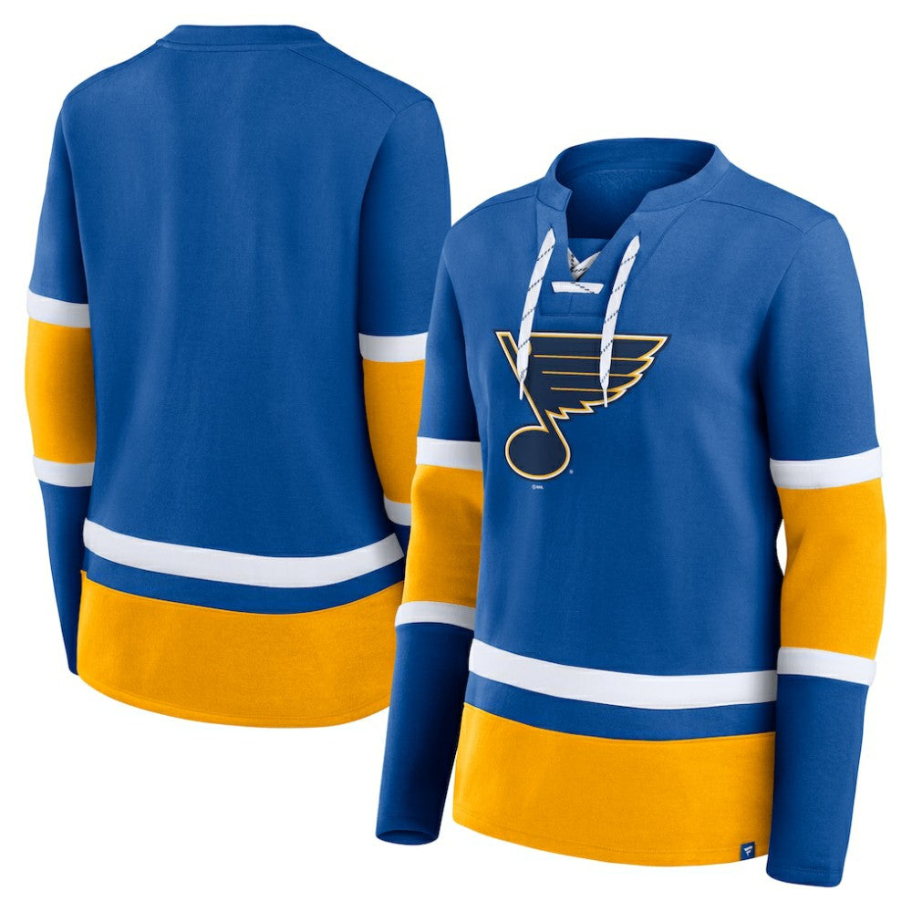 St. Louis Blues Fanatics Women's Prime Time Lace-Up Long Sleeve T-Shirt - Blue | US 201190955