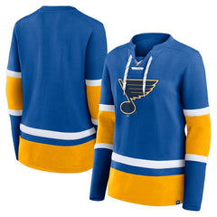 St. Louis Blues Fanatics Women's Prime Time Lace-Up Long Sleeve T-Shirt - Blue | US 201190955