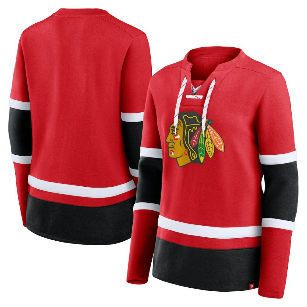 Chicago Blackhawks Fanatics Women's Prime Time Lace-Up Long Sleeve T-Shirt - Red | US 201190956