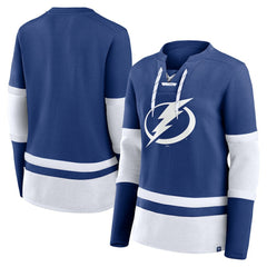 Tampa Bay Lightning Fanatics Women's Prime Time Lace-Up Long Sleeve T-Shirt - Blue | US 201190964