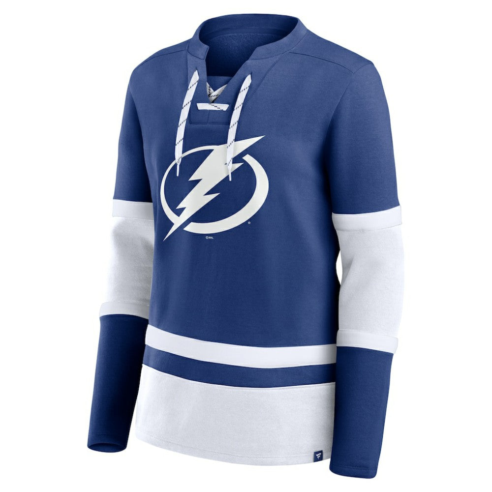Tampa Bay Lightning Fanatics Women's Prime Time Lace-Up Long Sleeve T-Shirt - Blue | US 201190964