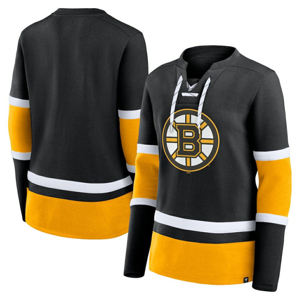 Boston Bruins Fanatics Women's Prime Time Lace-Up Long Sleeve T-Shirt - Black | US 201190972