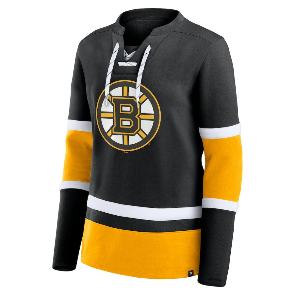 Boston Bruins Fanatics Women's Prime Time Lace-Up Long Sleeve T-Shirt - Black | US 201190972