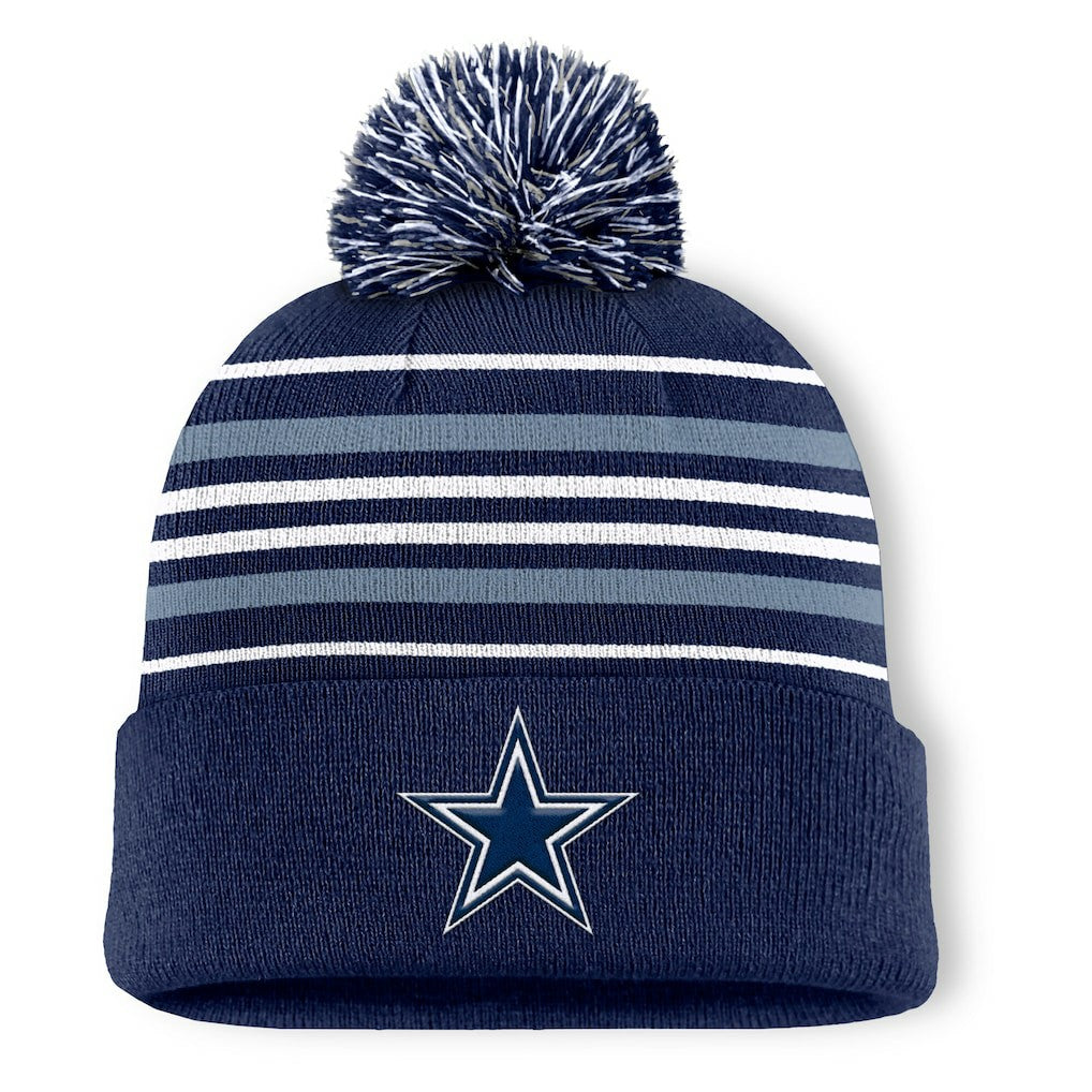 Dallas Cowboys Fundamental Striped Cuffed Knit Hat with Pom - Navy Hats