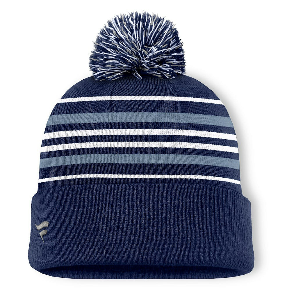 Dallas Cowboys Fundamental Striped Cuffed Knit Hat with Pom - Navy Hats