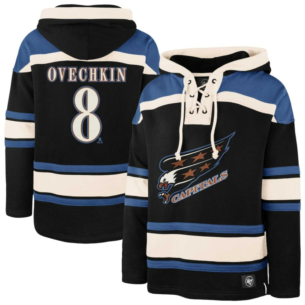 Alexander Ovechkin Washington Capitals '47 Player Name & Number Lacer Pullover Hoodie - Black | US 201191016