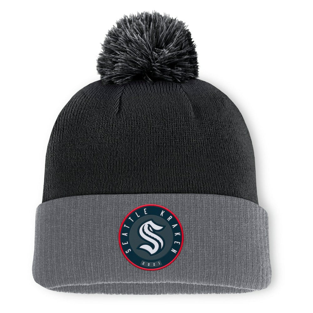 Seattle Kraken Fanatics Aspyn Cuffed Knit Hat with Pom - Black | US 201193406