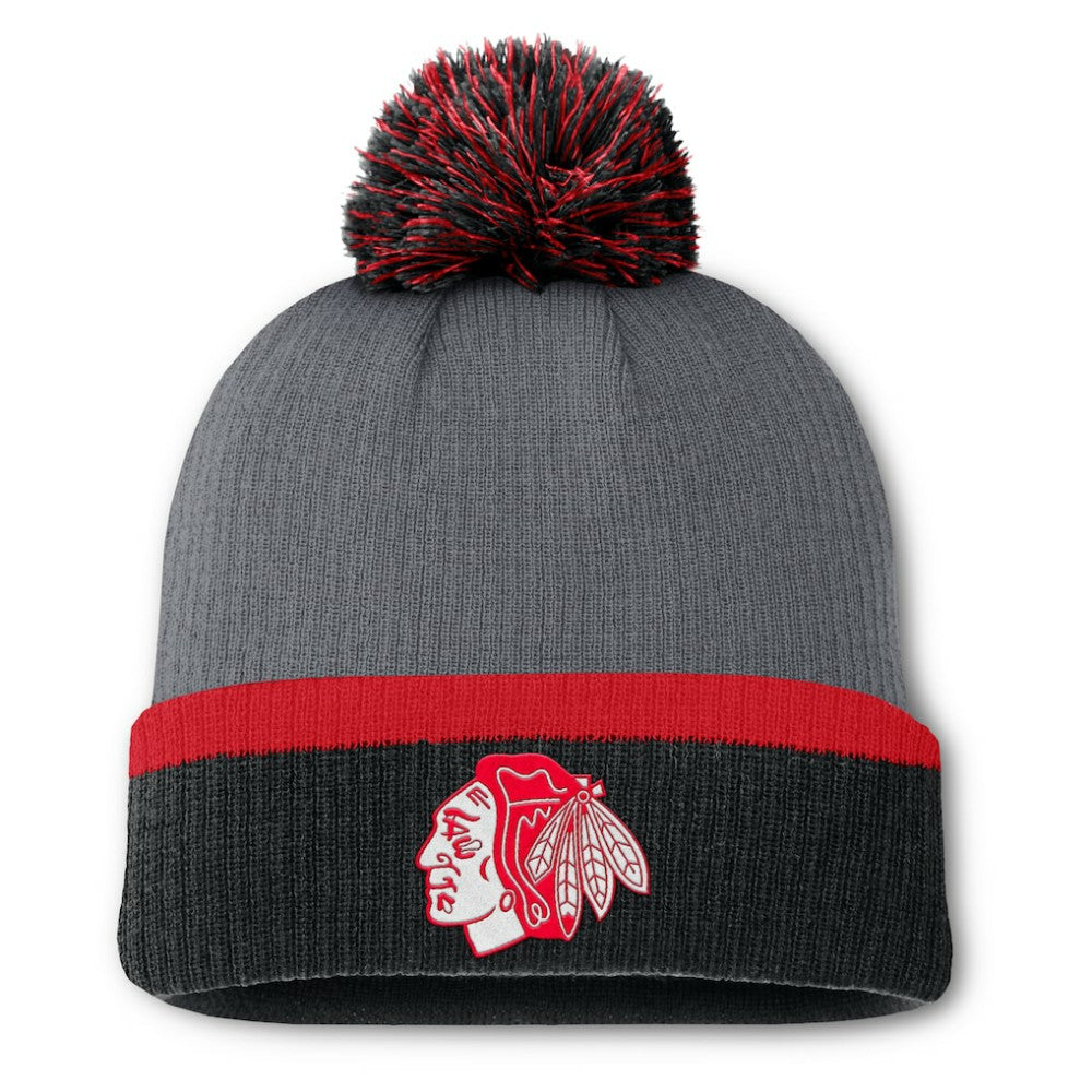 Chicago Blackhawks Fanatics Women's Cuffed Knit Hat with Pom - Charcoal | US 201193438