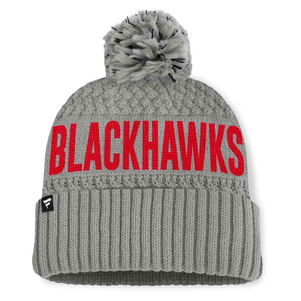 Chicago Blackhawks Fanatics Women's Heritage Tilly Cuffed Knit Hat with Pom - Gray | US 201193564