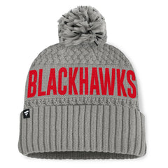 Chicago Blackhawks Fanatics Women's Heritage Tilly Cuffed Knit Hat with Pom - Gray | US 201193564