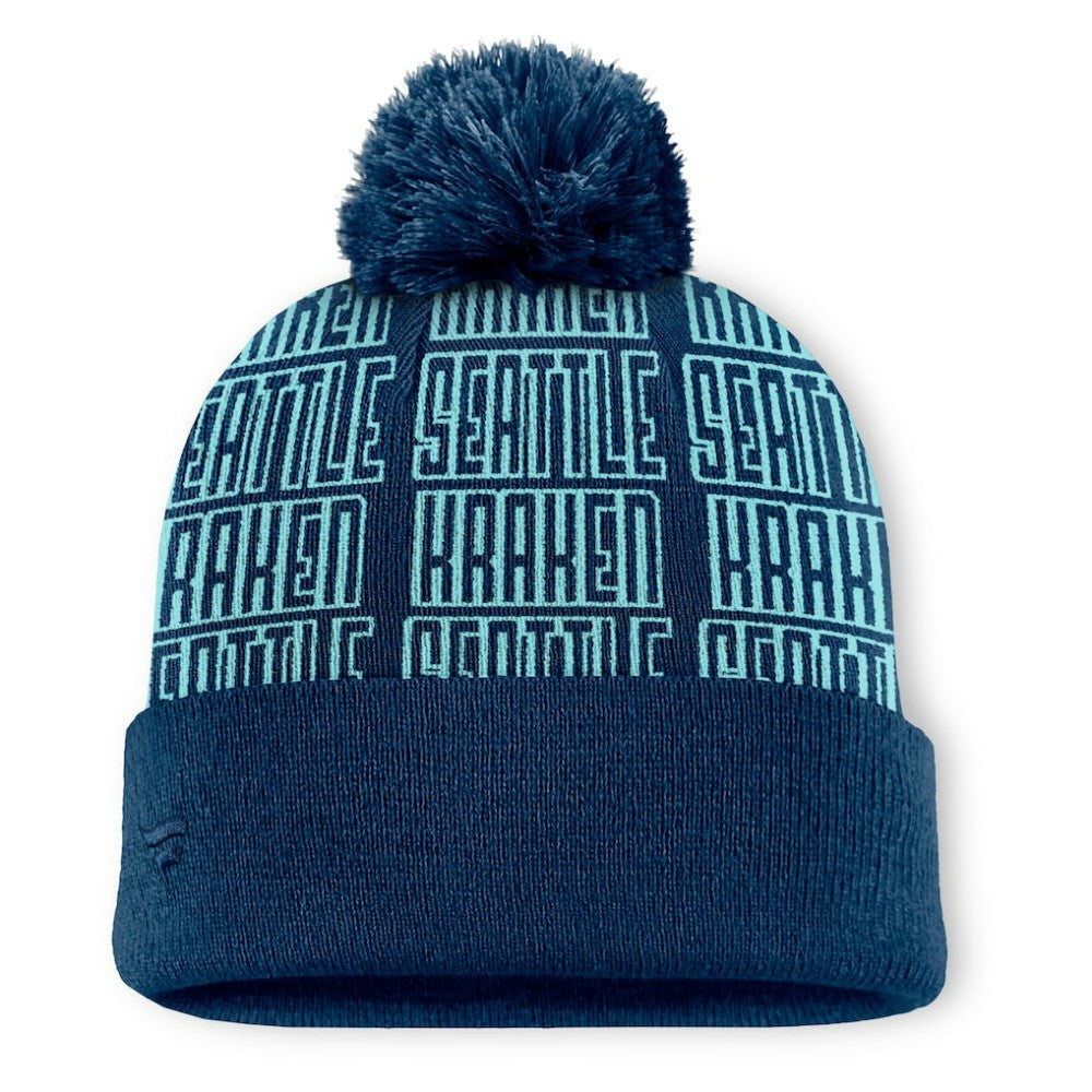 Seattle Kraken Fanatics Fundamental Empty Net Cuffed Knit Hat with Pom - Deep Sea Blue | US 201193632