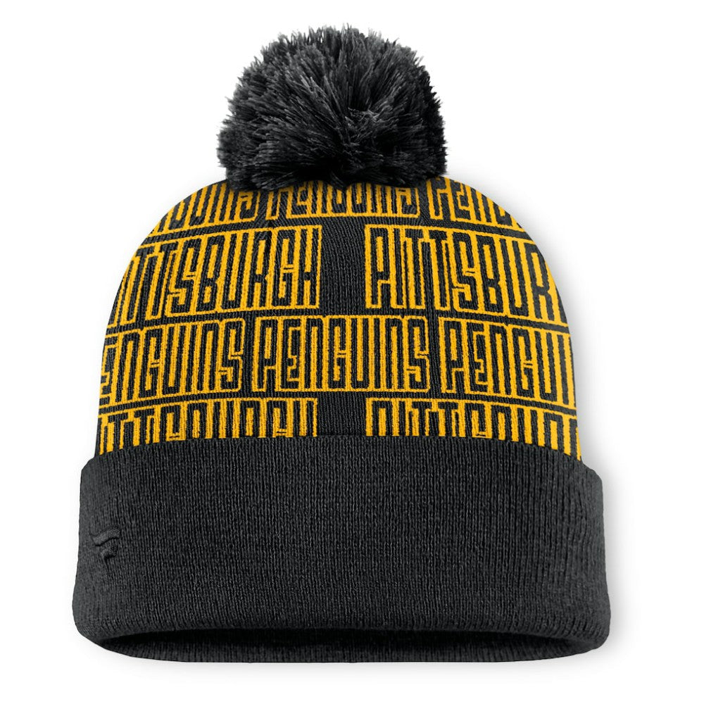 Pittsburgh Penguins Fanatics Fundamental Empty Net Cuffed Knit Hat with Pom - Black | US 201193637