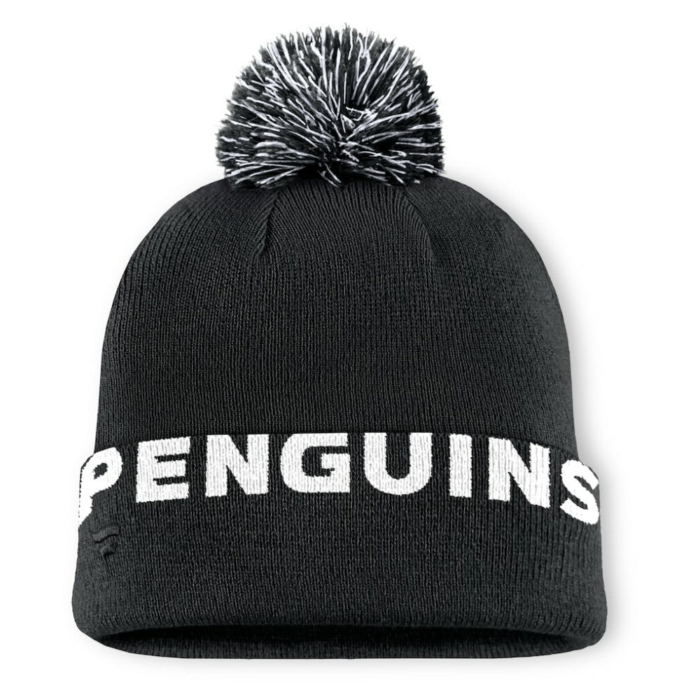 Pittsburgh Penguins Fanatics Fundamental High Stick Cuffed Knit Hat with Pom - Black | US 201193647