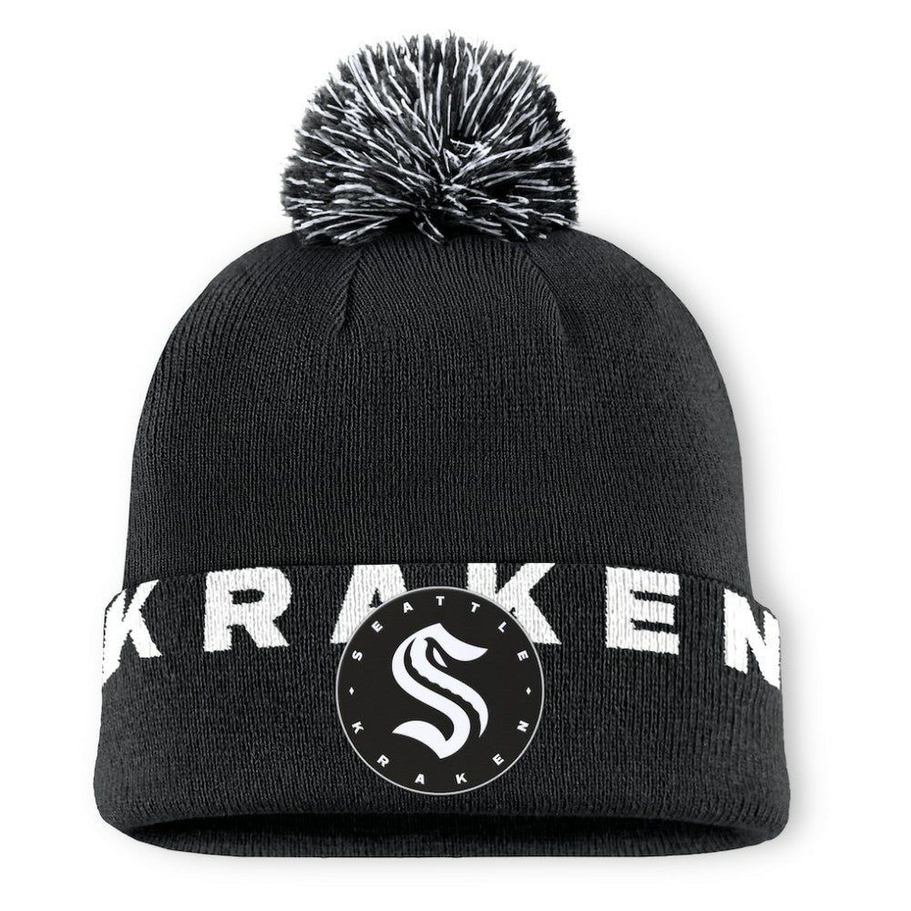 Seattle Kraken Fanatics Fundamental High Stick Cuffed Knit Hat with Pom - Black | US 201193648