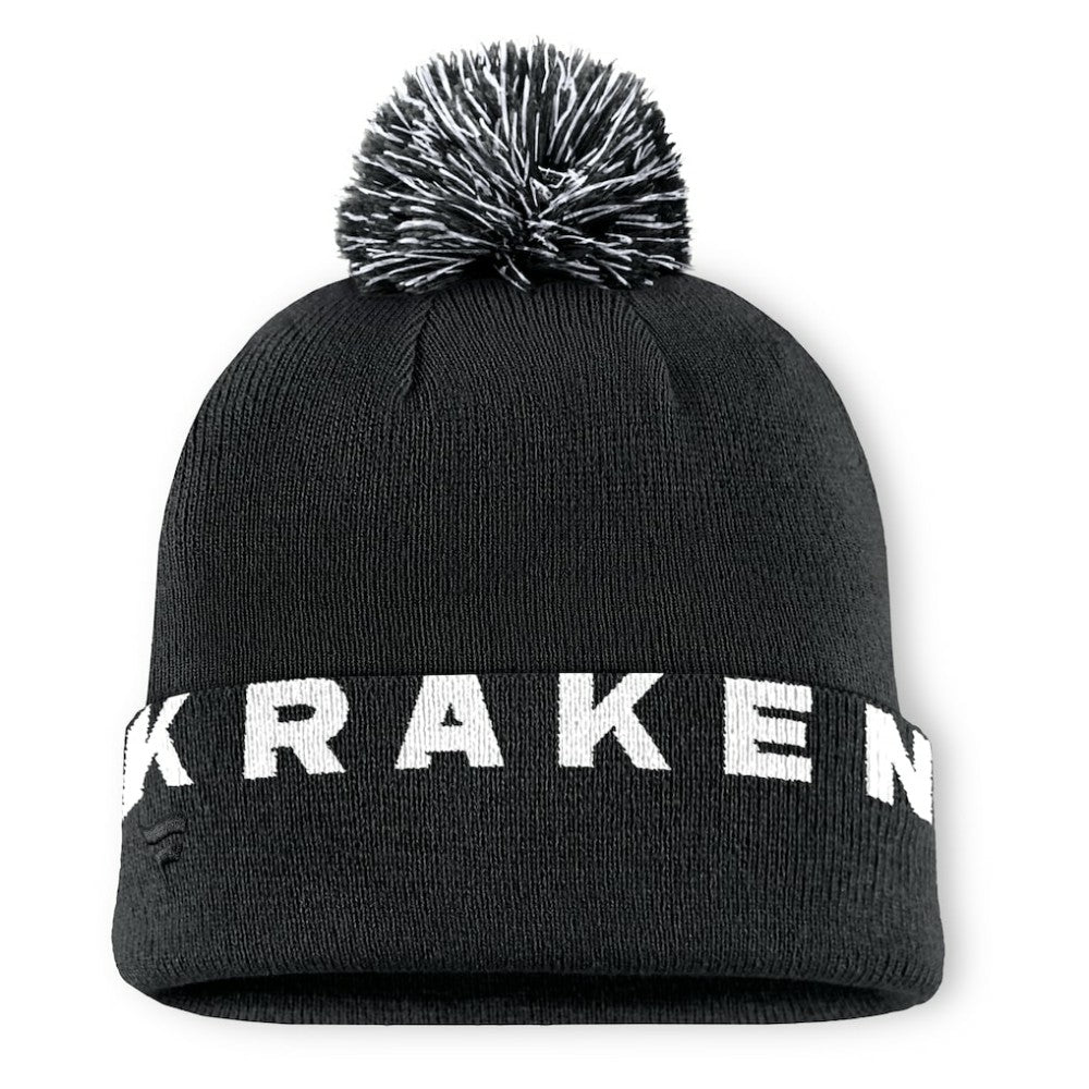 Seattle Kraken Fanatics Fundamental High Stick Cuffed Knit Hat with Pom - Black | US 201193648
