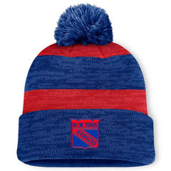 New York Rangers Fanatics Fundamental Red Line Cuffed Knit Hat with Pom - Navy | US 201193687