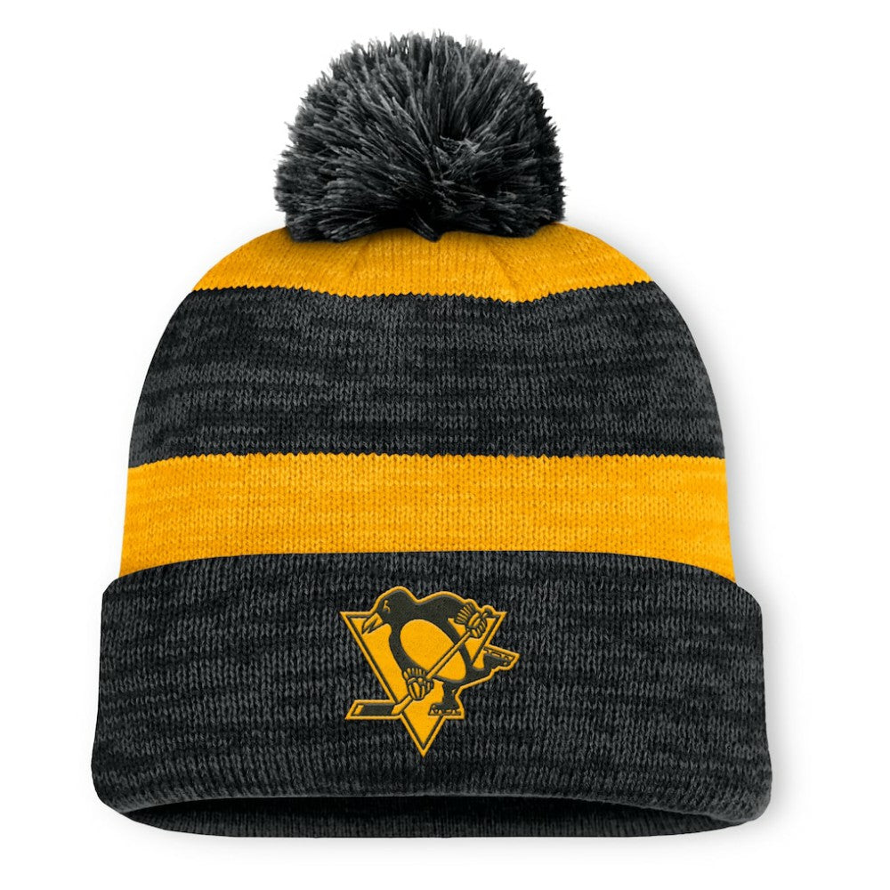 Pittsburgh Penguins Fanatics Fundamental Red Line Cuffed Knit Hat with Pom - Black | US 201193690