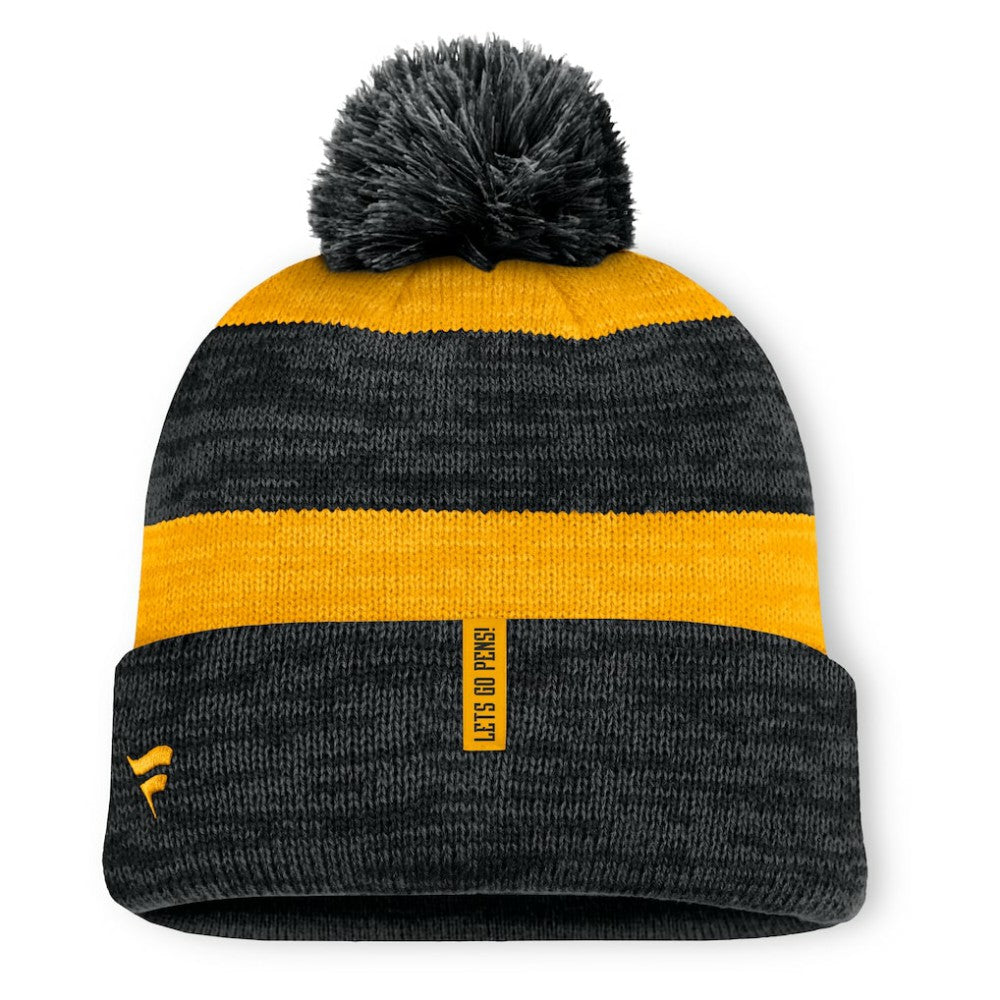 Pittsburgh Penguins Fanatics Fundamental Red Line Cuffed Knit Hat with Pom - Black | US 201193690