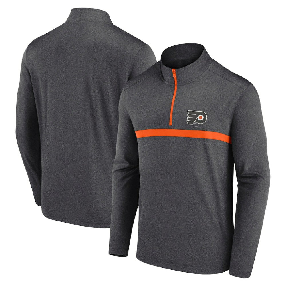 Philadelphia Flyers Logo Athletic Head-to-Head Raglan Quarter-Zip Top - Heather Charcoal | US 201194804