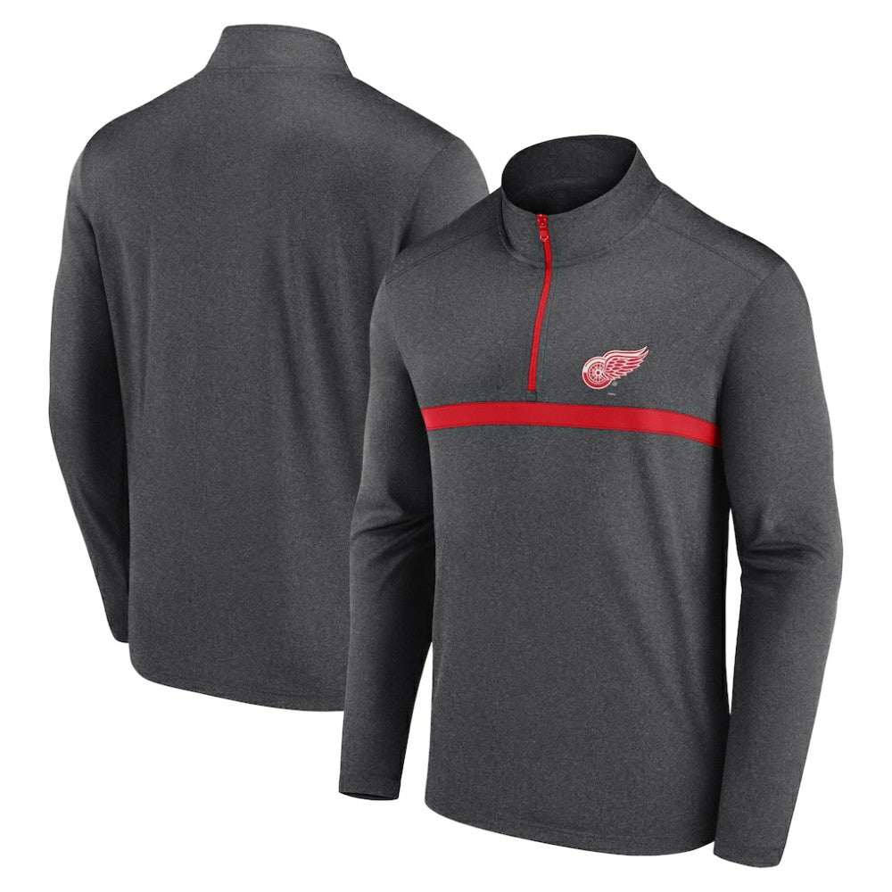 Detroit Red Wings Logo Athletic Head-to-Head Raglan Quarter-Zip Top - Heather Charcoal | US 201194812